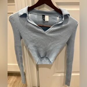 Sky Blue V Neck Crop Top